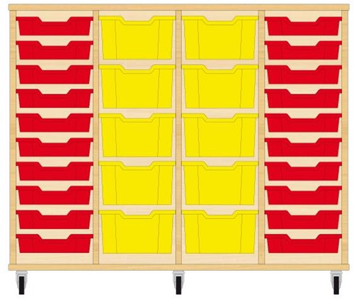 Storix Materiaalkast 91 wit, B1390xH1028xD465 - laden rood-geel-geel-rood