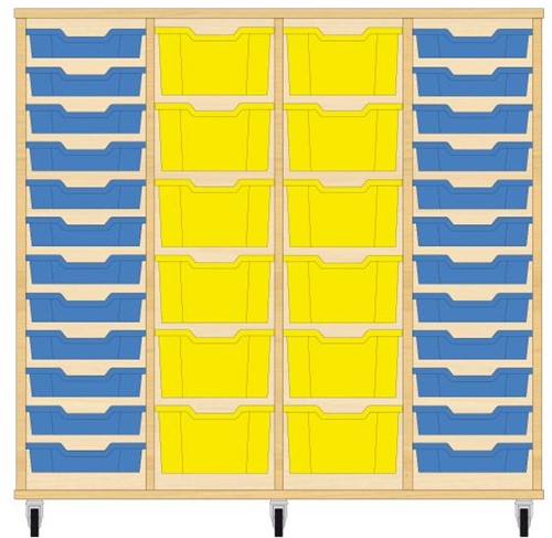 Storix Materiaalkast 91 wit, B1390xH1200xD465 - laden blauw-geel-geel-blauw