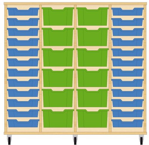 Storix Materiaalkast 91 wit, B1390xH1200xD465 - laden blauw-groen-groen-blauw