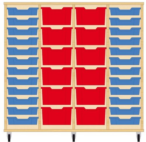 Storix Materiaalkast 91 wit, B1390xH1200xD465 - laden blauw-rood-rood-blauw