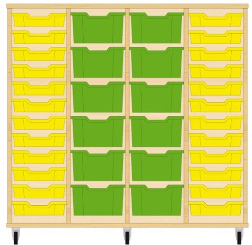 Storix Materiaalkast 91 wit, B1390xH1200xD465 - laden geel-groen-groen-geel