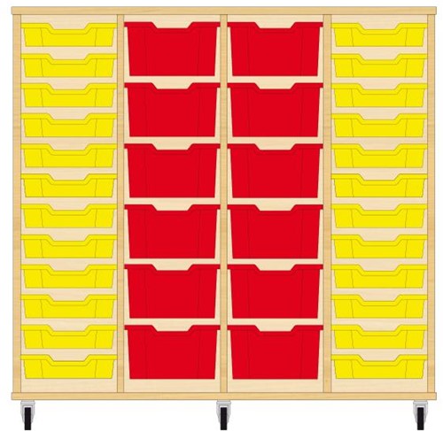 Storix Materiaalkast 91 wit, B1390xH1200xD465 - laden geel-rood-rood-geel