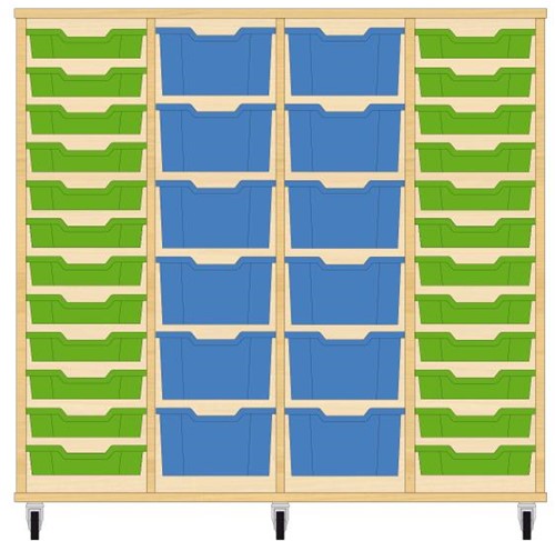 Storix Materiaalkast 91 wit, B1390xH1200xD465 - laden groen-blauw-blauw-groen