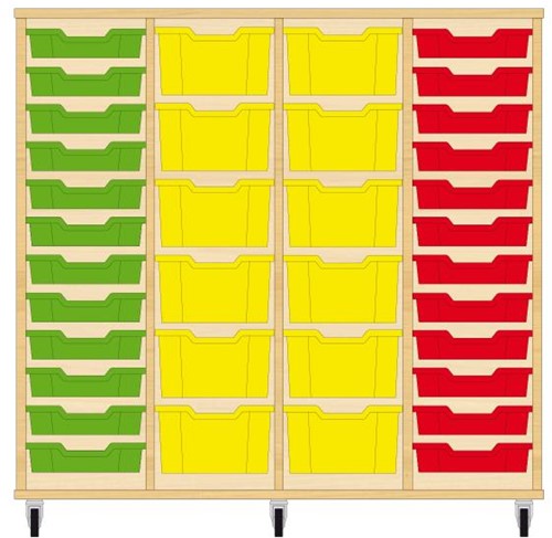 Storix Materiaalkast 91 wit, B1390xH1200xD465 - laden groen-geel-geel-rood