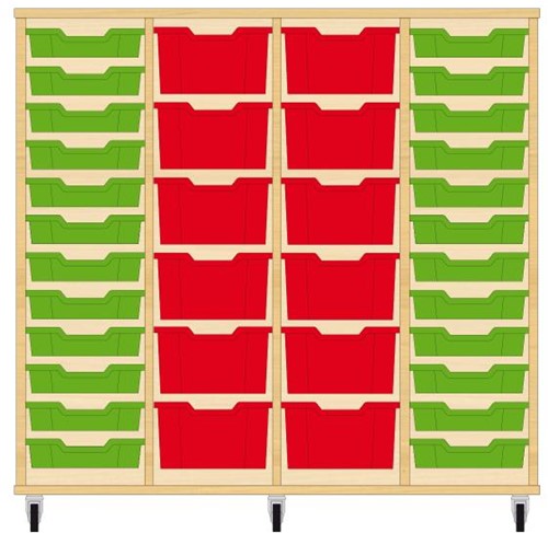 Storix Materiaalkast 91 wit, B1390xH1200xD465 - laden groen-rood-rood-groen