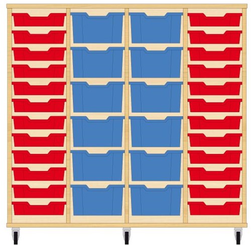 Storix Materiaalkast 91 wit, B1390xH1200xD465 - laden rood-blauw-blauw-rood