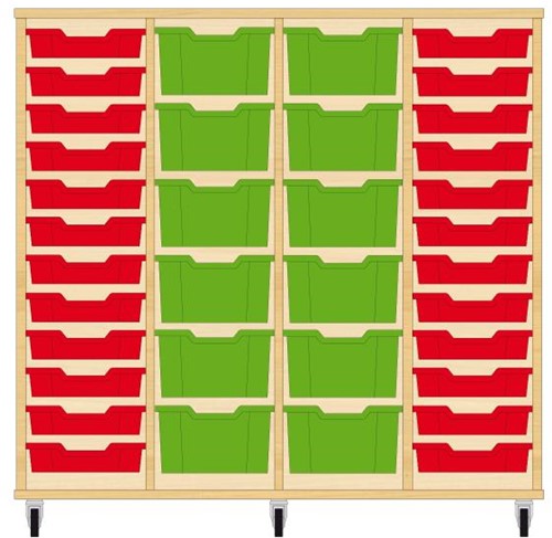 Storix Materiaalkast 91 wit, B1390xH1200xD465 - laden rood-groen-groen-rood