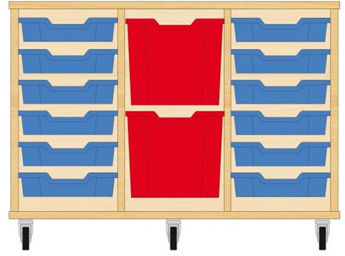 Storix Materiaalkast 82 wit, B1050xH684xD465 - laden blauw-rood-blauw