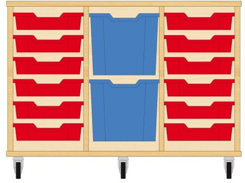 Storix Materiaalkast 82 wit, B1050xH684xD465 - laden rood-blauw-rood