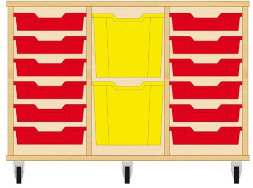Storix Materiaalkast 82 wit, B1050xH684xD465 - laden rood-geel-rood