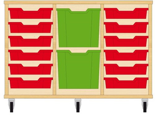 Storix Materiaalkast 82 wit, B1050xH684xD465 - laden rood-groen-rood