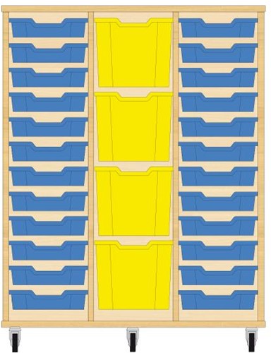 Storix Materiaalkast 82 wit, B1050xH1200xD465 - laden blauw-geel-blauw