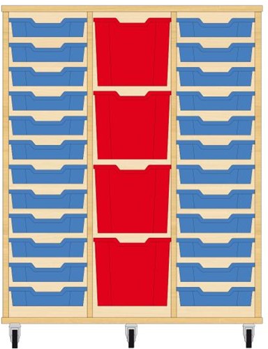 Storix Materiaalkast 82 wit, B1050xH1200xD465 - laden blauw-rood-blauw