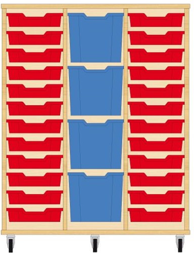 Storix Materiaalkast 82 wit, B1050xH1200xD465 - laden rood-blauw-rood