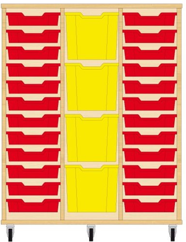 Storix Materiaalkast 82 wit, B1050xH1200xD465 - laden rood-geel-rood