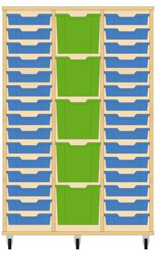Storix Materiaalkast 82 wit, B1050 x H1458 x D465 mm - laden blauw-groen-blauw