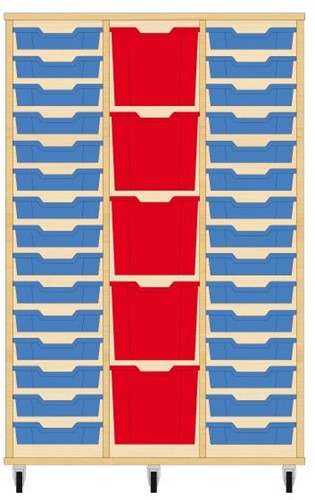 Storix Materiaalkast 82 wit, B1050 x H1458 x D465 mm - laden blauw-rood-blauw
