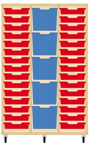 Storix Materiaalkast 82 wit, B1050 x H1458 x D465 mm - laden rood-blauw-rood