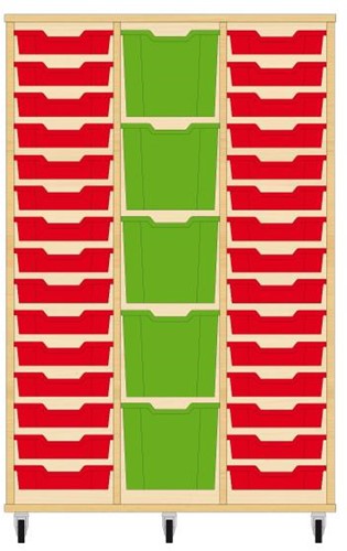 Storix Materiaalkast 82 wit, B1050 x H1458 x D465 mm - laden rood-groen-rood