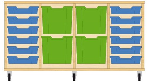Storix Materiaalkast 92 wit, B1390xH684xD465 - laden blauw-groen-groen-blauw