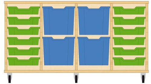 Storix Materiaalkast 92 wit, B1390xH684xD465 - laden groen-blauw-blauw-groen