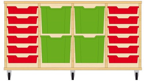 Storix Materiaalkast 92 wit, B1390xH684xD465 - laden groen-rood-rood-groen