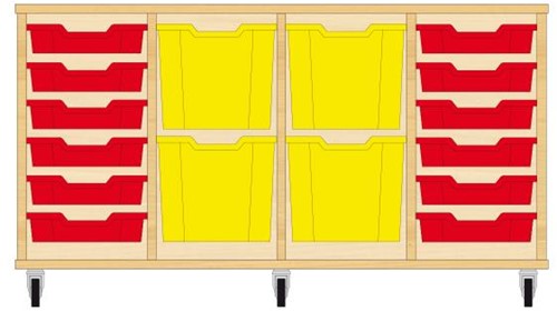 Storix Materiaalkast 92 wit, B1390xH684xD465 - laden rood-geel-geel-rood