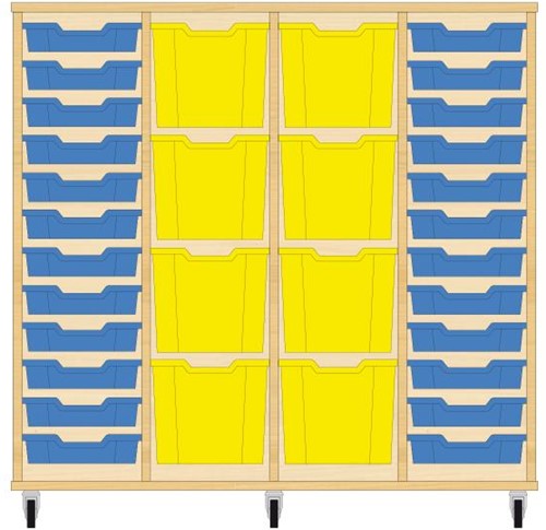 Storix Materiaalkast 92 wit, B1390xH1200xD465 - laden blauw-geel-geel-blauw