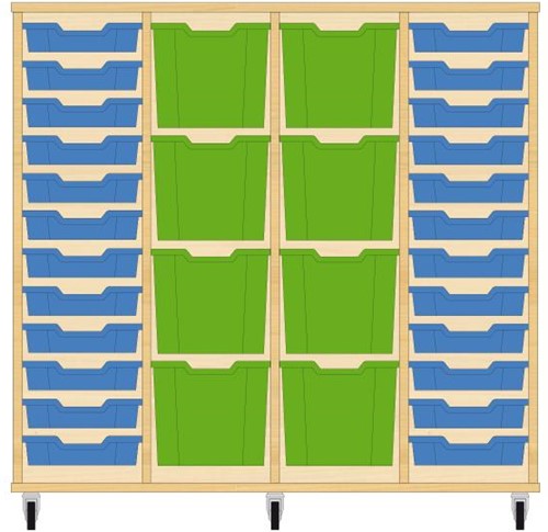 Storix Materiaalkast 92 wit, B1390xH1200xD465 - laden blauw-groen-groen-blauw