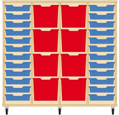 Storix Materiaalkast 92 wit, B1390xH1200xD465 - laden blauw-rood-rood-blauw