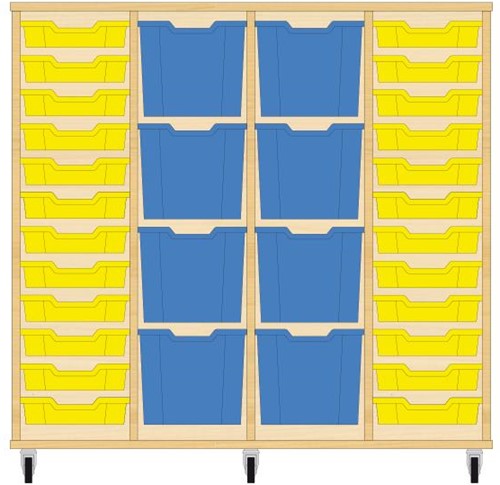 Storix Materiaalkast 92 wit, B1390xH1200xD465 - laden geel-blauw-blauw-geel