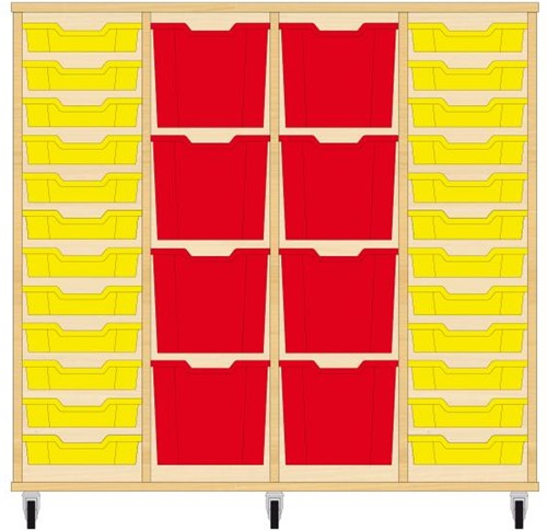 Storix Materiaalkast 92 wit, B1390xH1200xD465 - laden geel-rood-rood-geel