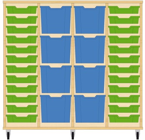 Storix Materiaalkast 92 wit, B1390xH1200xD465 - laden groen-blauw-blauw-groen