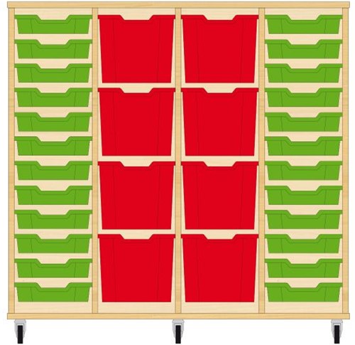 Storix Materiaalkast 92 wit, B1390xH1200xD465 - laden groen-rood-rood-groen