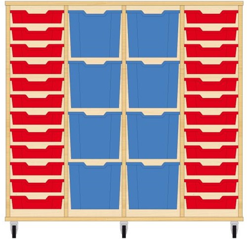 Storix Materiaalkast 92 wit, B1390xH1200xD465 - laden rood-blauw-blauw-rood