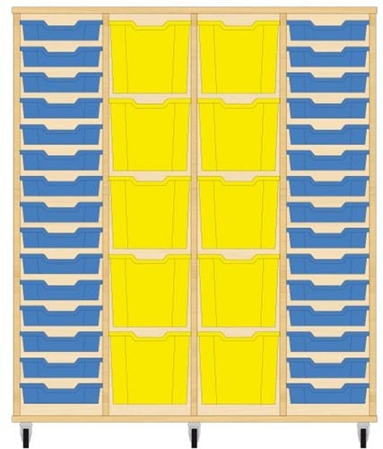 Storix Materiaalkast 92 wit, B1390 x H1458 x D465 mm - laden blauw-geel-geel-blauw