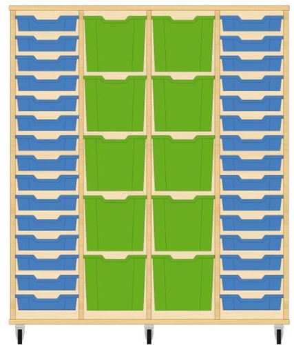 Storix Materiaalkast 92 wit, B1390 x H1458 x D465 mm - laden blauw-groen-groen-blauw