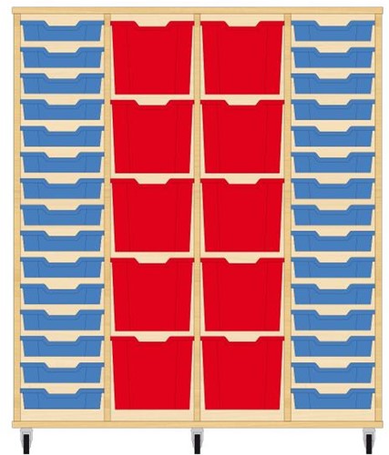Storix Materiaalkast 92 wit, B1390 x H1458 x D465 mm - laden blauw-rood-rood-blauw
