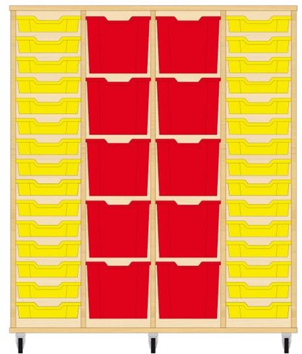 Storix Materiaalkast 92 wit, B1390 x H1458 x D465 mm - laden geel-rood-rood-geel