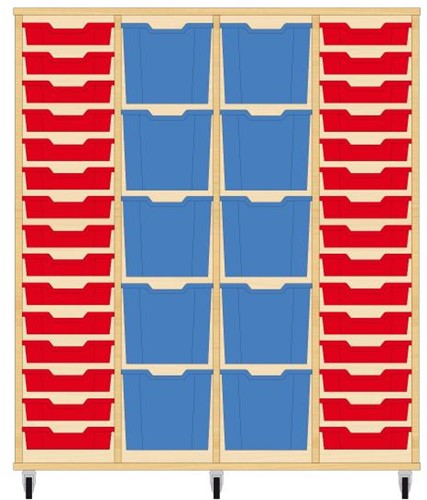 Storix Materiaalkast 92 wit, B1390 x H1458 x D465 mm - laden rood-blauw-blauw-rood
