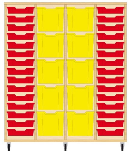 Storix Materiaalkast 92 wit, B1390 x H1458 x D465 mm - laden rood-geel-geel-rood