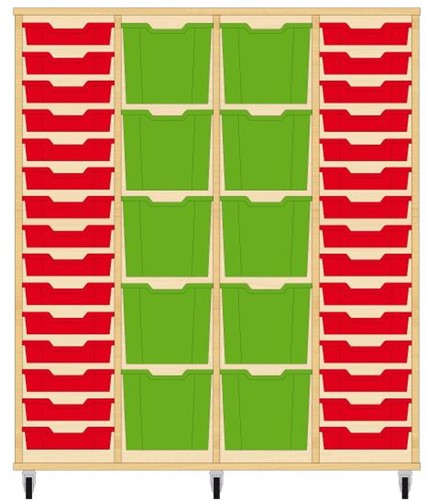 Storix Materiaalkast 92 wit, B1390 x H1458 x D465 mm - laden rood-groen-groen-rood