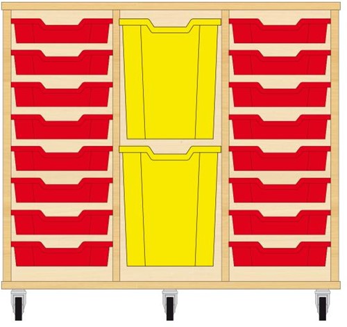 Storix Materiaalkast 83 wit, B1050xH856xD465 - laden rood-geel-rood