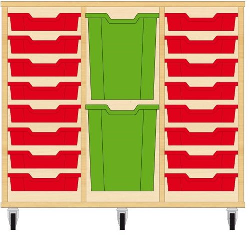 Storix Materiaalkast 83 wit, B1050xH856xD465 - laden rood-groen-rood