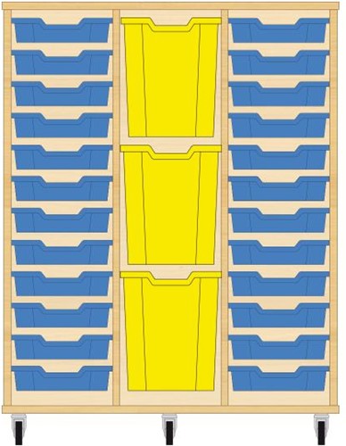 Storix Materiaalkast 83 wit, B1050xH1200xD465 - laden blauw-geel-blauw