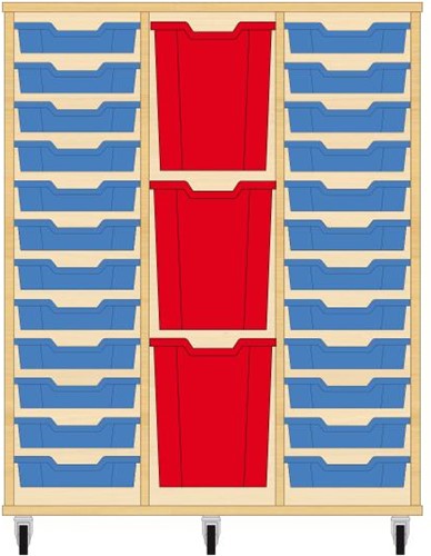 Storix Materiaalkast 83 wit, B1050xH1200xD465 - laden blauw-rood-blauw