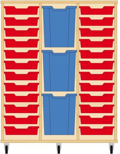 Storix Materiaalkast 83 wit, B1050xH1200xD465 - laden rood-blauw-rood