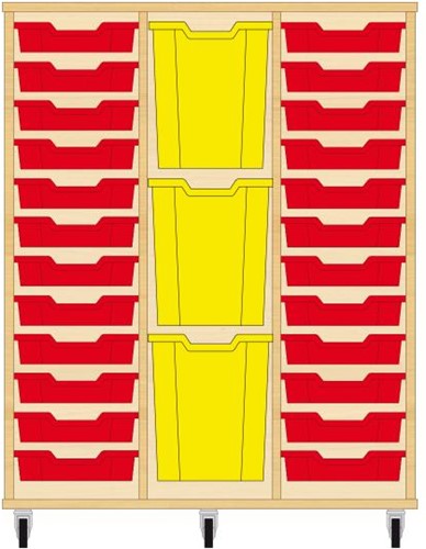 Storix Materiaalkast 83 wit, B1050xH1200xD465 - laden rood-geel-rood