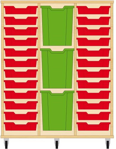 Storix Materiaalkast 83 wit, B1050xH1200xD465 - laden rood-groen-rood