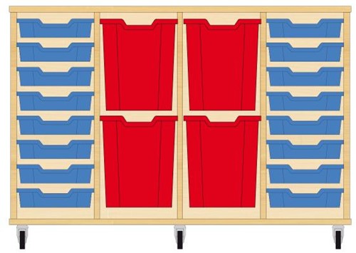 Storix Materiaalkast 93 wit, B1390xH856xD465 - laden blauw-rood-rood-blauw